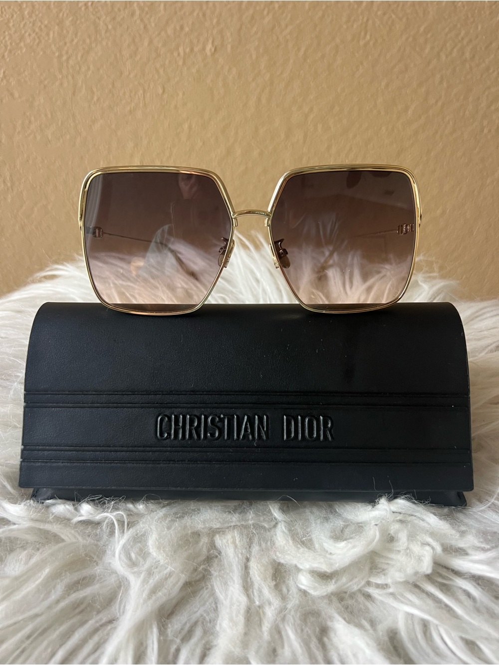 Dior Gold Frame Brown Gradient Oversized Square Sunglasses